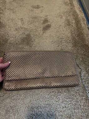 Bronze Metallic Mesh Clutch Bag with Chain Strap